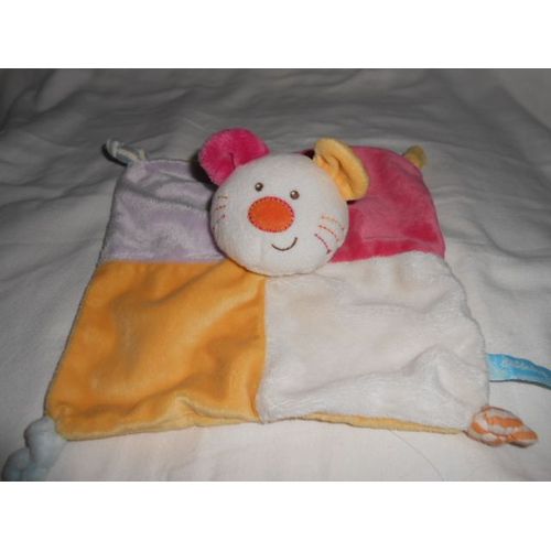 Doudou Plat Souris Chat ours chien Bebereve Casino Carré 4 Noeuds bleu raye Les Petits Amis bebe reve orange blanc mauve lilas rouge rose