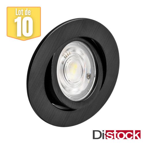 Lot De 10 Spots Led Encastrables 3en1 Rond Noir 7w Ip20