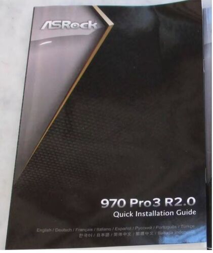 Guide d'installation rapide pour une carte mère ASRock Pro3 R2.0146-14x21cm-en 14 langues différentes dont 6 pages en français
