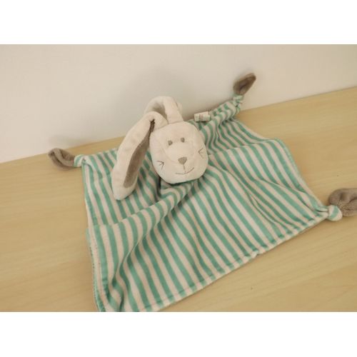 Doudou Lapin Beige Gris Vert Rayé Simba