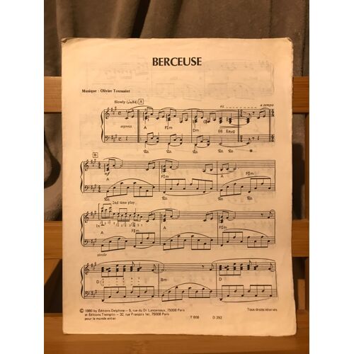 Olivier Toussaint Berceuse Clayderman Partition Piano Accords Éditions Delphine