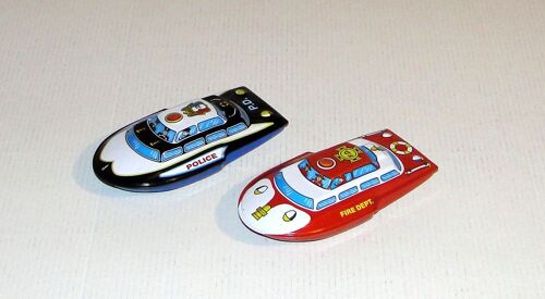 Bateaux Schylling Toys Lot 2 Jouet En Metal Tole Litho Friction Pompier Fire Dept + Police