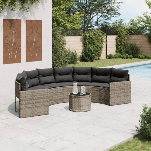 Vidaxl Canapé De Jardin Table Coussins Demi-Rond Gris Résine Tressée