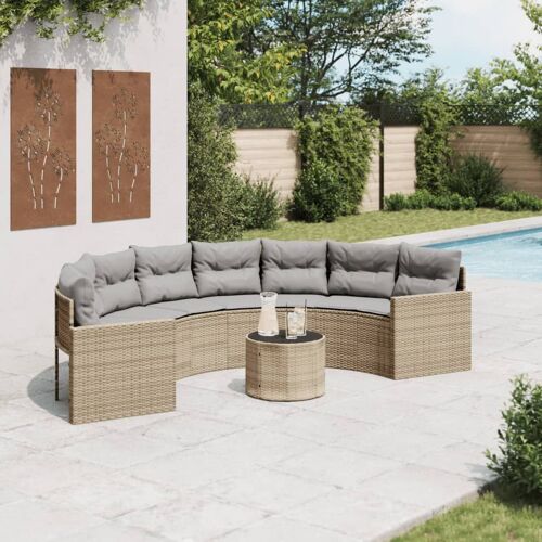 Vidaxl Canapé De Jardin Table Coussins Demi-Rond Beige Résine Tressée