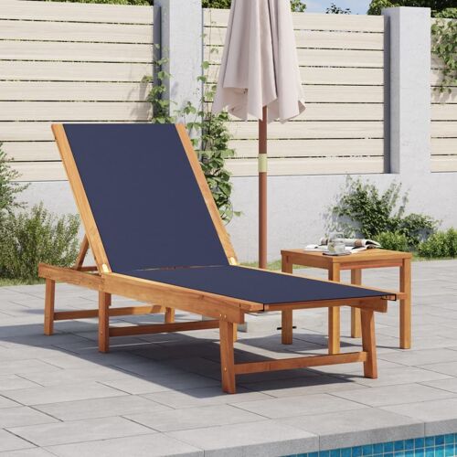Vidaxl Chaise Longue Et Table Bleu Bois D'acacia Solide Et Textilène