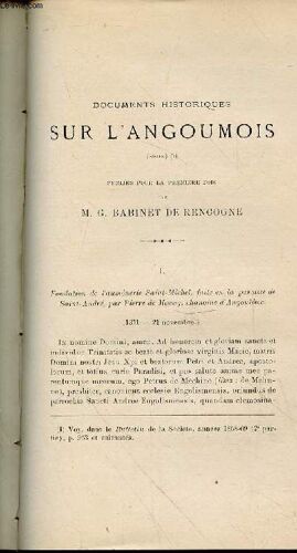 Tiré À Part : Documents Historiques Sur L Angoumois Publiés Pour La Première Fois (Suite) - Bulletin De La Société Archéologique Et Historique De La Charente Quatrième Série - Tome 7 - Année 1870.