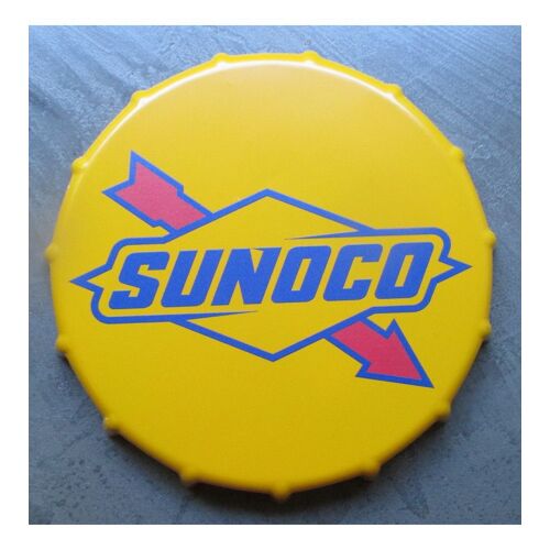 Plaque Metal Capsule Sunoco Jaune Fleche Rouge Huile 21cm Deco Garage Tole