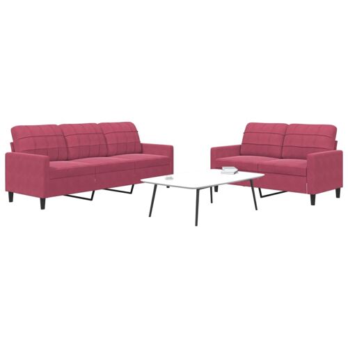 vidaXL Ensemble de canapés 2 pcs avec coussins Rouge bordeaux Velours