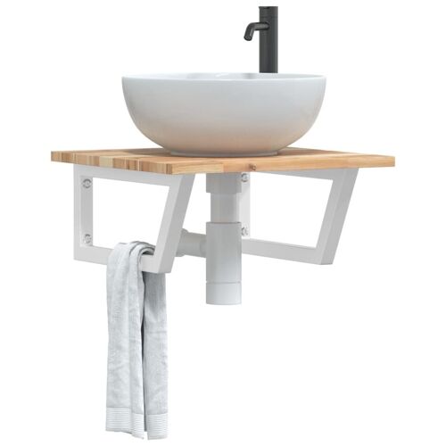 Vidaxl Étagère De Vasque Murale Acier Et Bois Massif D'acacia
