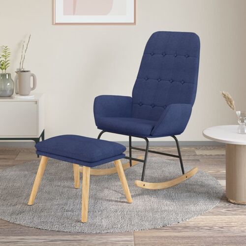 Vidaxl Chaise À Bascule Avec Repose-Pied Bleu Tissu