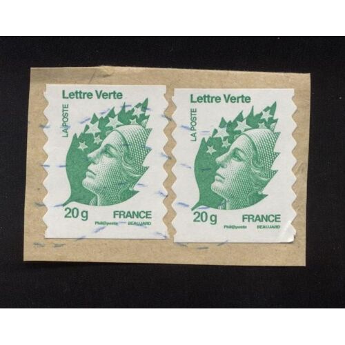 Lot 2 Timbres Oblitérés Used Stamps Selos Carimbados Marianne De Beaujard Lettre Verte 20 G France 2011 Sur Fragment
