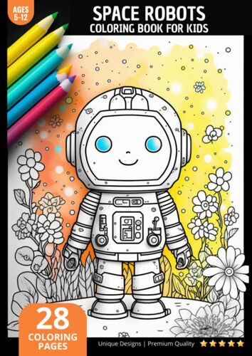 Space Robots Coloring Book For Kids: Space Coloring Book - Robots Coloring Book, Space Robots Coloring Pages, Space, Robots, For Boys & Girls, Xl ... 5 -12, Premium Quality, 28 Coloring Pages