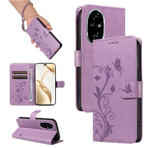 Étui Pour Honneur 200 Pro Cuir De Haute Qualité Avec Sangle De Main Et Fente Pour Carte Papillon En Relief Étui De Téléphone Portefeuille - Violet