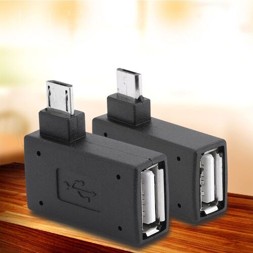2Pcs USB 2.0 Femelle à Male Adaptateur Micro OTG Port d'alimentation 90 degrés gauche 90 angle droit
