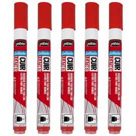 Pébéo Lot De 5 Marqueurs Acrylique Setacolor Spécial Cuir Mat Satiné Extra Fine Rouge Intense