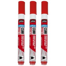 Pébéo Lot De 3 Marqueurs Acrylique Setacolor Spécial Cuir Mat Satiné Extra Fine Rouge Intense