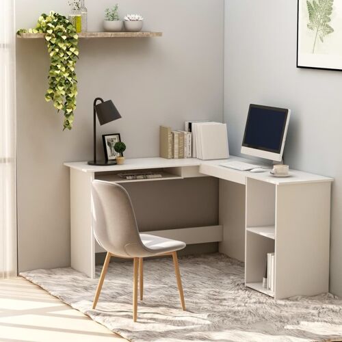 vidaXL Bureau d'angle en forme de L Blanc 120x140x75 cm Aggloméré