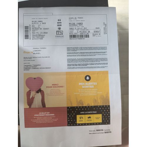 Billet Pour Mylène Farmer Pour Le 27 Septembre En Fosse Or
