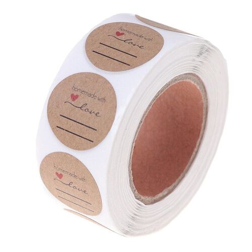 1 Rouleau Bricolage Fait À La Main Avec Étiquette D'amour Autocollants De Mariage Autocollant Adhésif Kraft Étiquettes Rondes Prix De Gros