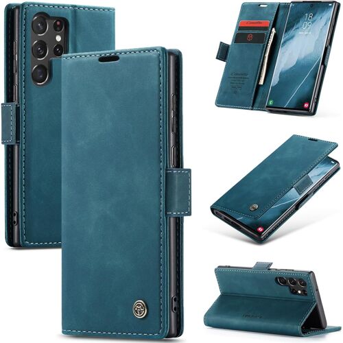 NSIECD-Coque Porte Carte pour Samsung Galaxy S23 Ultra Cuir Portefeuille, Étui Pochette Protection Téléphone Housse Folio Flip Wallet Case, [Magnétique] [RFID] Samsung S23 Ultra Cover, Bleu Vert