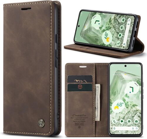 TZF-Coque pour Google Pixel 8A Case Portefeuille Cover, Housse Flip en Cuir PU Protection Pochette Wallet, [Magnétique] [Kickstand] Étui Google Pixel 8A Porte Carte, Café