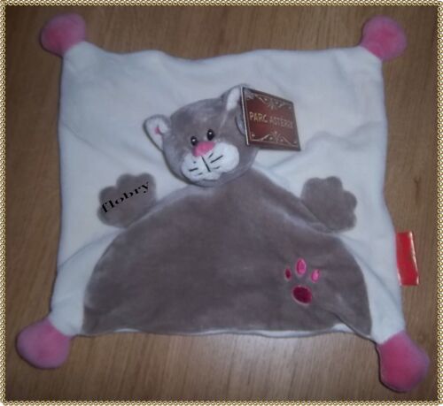 Doudou Chat Parc Asterix Plat Creme Gris Beige Ecru