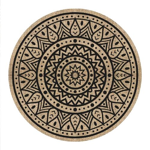 Set De Table Rond En Toile De Jute Mandala Noir 38 Cm