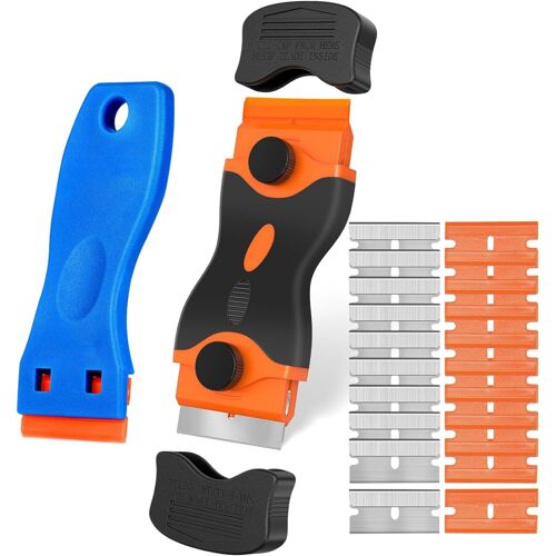 SUBZONAL-Ensemble d'outils de Grattoir de Nettoyage, 1pc Grattoir à Double Tête + 1pc Grattoir en Plastique avec 20 Lames ¿ Grattoir pour Plaque de Cuisson en Céramique/Grattoir à Film de Voiture