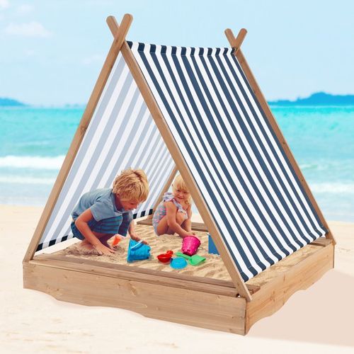 Costway Bac À Sable Enfant Exterieur En Sapin Avec Toit Pour Protection Uv,2 Bancs Intégrés 124 X 123 X 134cm Pour Plage, Jardin