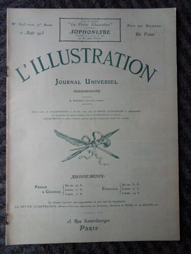 Hebdomadaire L'illustration N°3675 Du 02 Août 1913