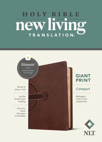 Nlt Compact Giant Print Bible, Filament Enabled (Leatherlike, Mahogany Celtic Cross, Red Letter)