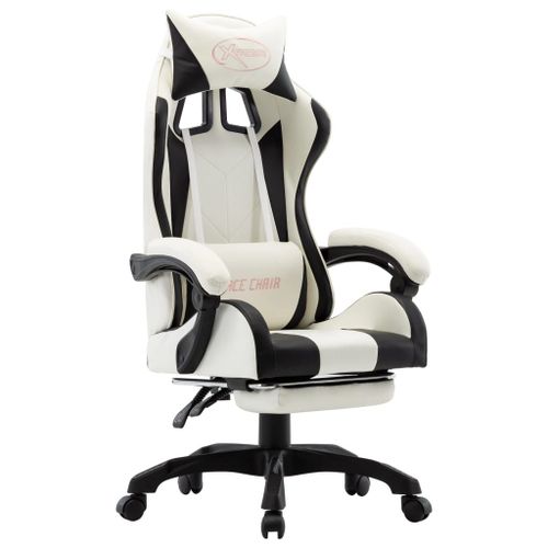 Vidaxl Fauteuil De Jeux Vidéo Et Repose-Pied Noir Et Blanc Similicuir