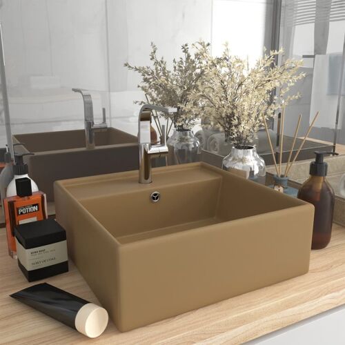vidaXL Lavabo carré de luxe à trop-plein Crème mat 41x41 cm Céramique