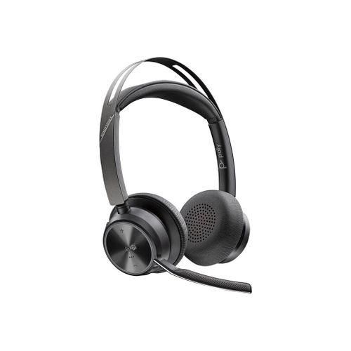 Poly Voyager Focus 2 - Micro-casque - sur-oreille - Bluetooth - sans fil - Suppresseur de bruit actif - USB-C via un adaptateur Bluetooth - noir - certifié Zoom, Certifié pour Microsoft Teams