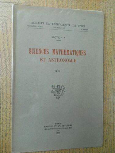 Sciences Mathématiques Et Astronomie N° Xvi. H.Eyraud, L.Poli, A-M.Chak. Masson