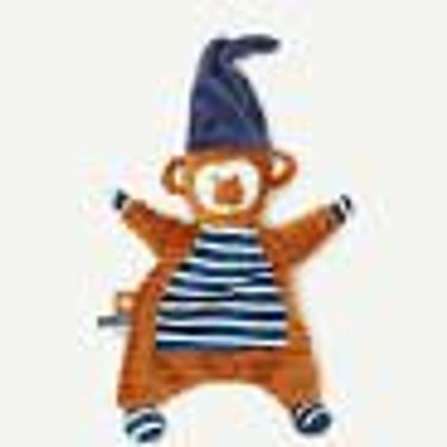 Doudou Singe Tape A L'oeil Marron Marine Raye Blanc Jouet Bebe