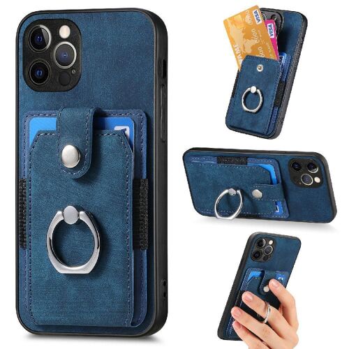 Étui Pour Iphone 13 Pro Max Fente Pour Crad Support Support De Bague Support De Voiture Magnétique - Bleu