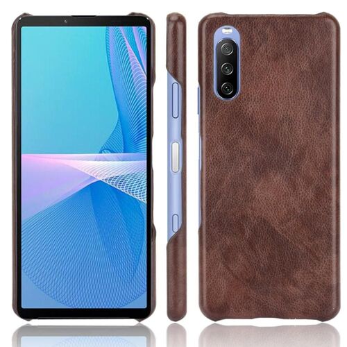 Rétro Étui Pour Sony Xperia 10 Iii Compatibilité Rétro Housse De Protection Modèle De Litchi Anti Éraflure - Le Brun