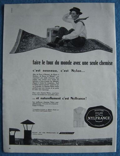 Publicité Papier - Chemise En Nylon Nylfrance, Rhodiaceta De 1956