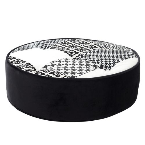 Pouf Rond Patchwork Noir 50 Cm