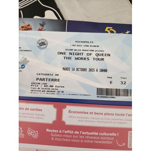 Vend 2 Place Pour One Night Of Queen Au 3eme Rang De Micropolis A Besançon Le 14 Octobre 2025 A 20 H.