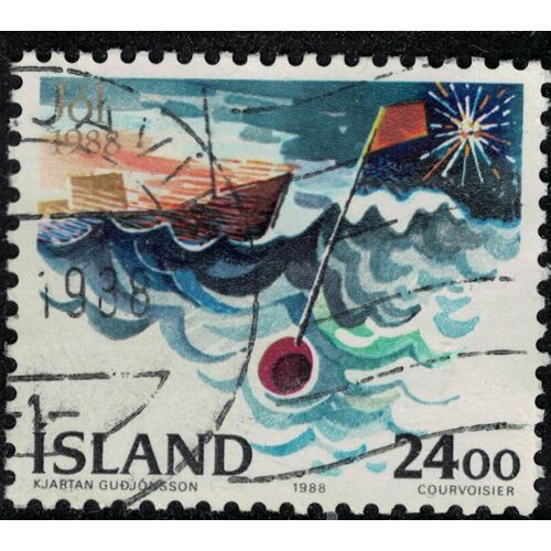 Islande 1988 Oblitéré Used Noël Christmas Bateau Feu D'artifice Bouée De Balisage Su
