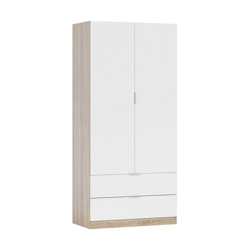 Armoire 2 portes effet bois blanc, beige 82x52cm