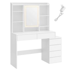 Coiffeuse avec miroir étagère de rangement 2 tiroirs blanc