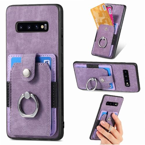 Étui Pour Samsung Galaxy S10 Plus Fente Pour Crad Support De Voiture Magnétique Support Support De Bague - Violet