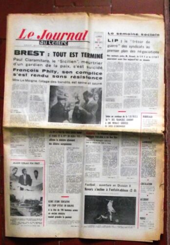 Le Journal Du Centre 20 Août 1973.Lip Le Trésor De Guerre Des Syndicats Au Premier Plan Des Négo