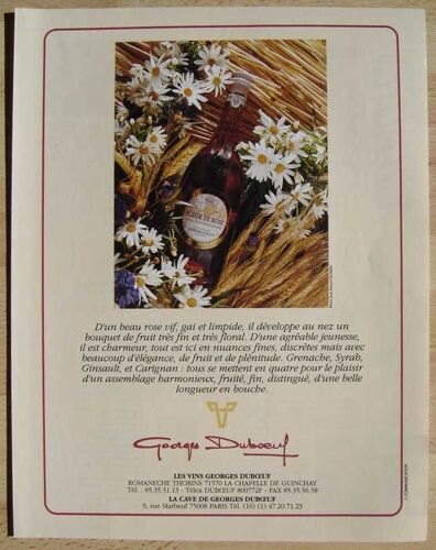 Publicité Papier - Vin Fleur De Rosé De Georges Duboeuf De 1990