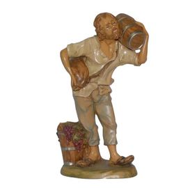 PASTORELLO CON BOTTE DI VINO 30CM IN RESINA EUROMARCHI STATUINA PRESEPE