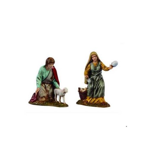 1 STATUINA FILATRICE O PASTORE CON PECORA 10CM IN RESINA MODELLO ASSORTITO PRESEPE