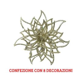 8 Fiori Con Clips 14x5 Cm Color Champagne Glitter Decorazioni Addobbi Natalizi